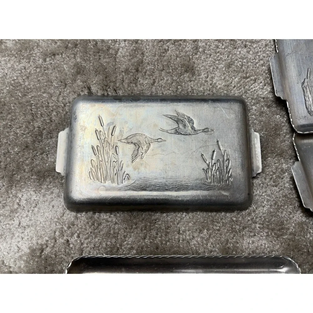 Set Of 7‎ Vintage Aluminum Trays With Embossed Flying Geese Design